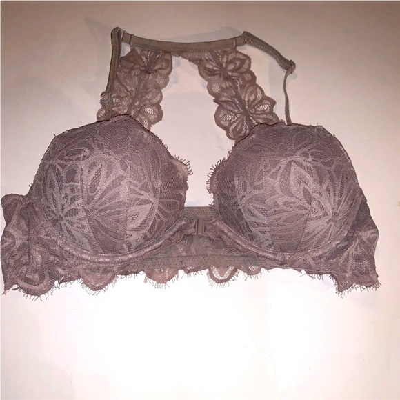 Victoria’s Secret PINK Front Close Lace Bralette Taupe Sz 34B - Picture 1 of 4